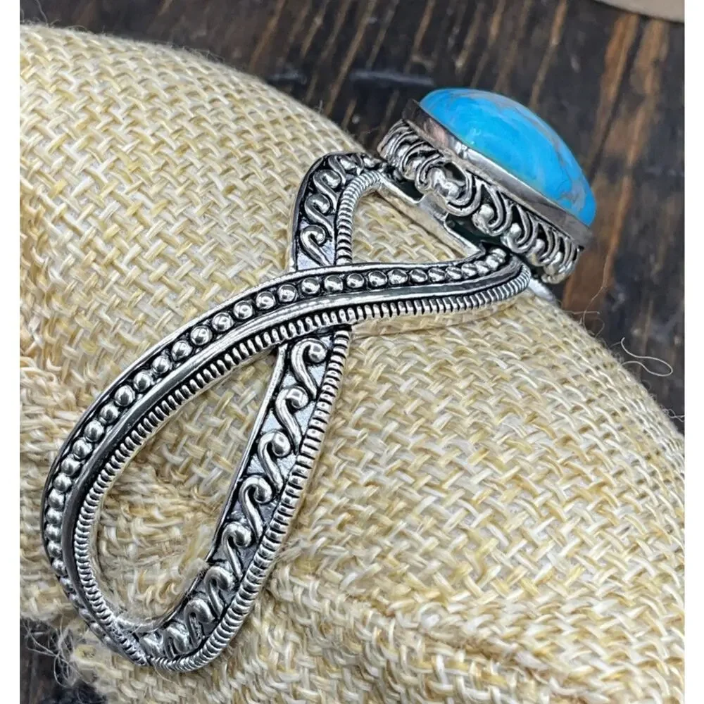 Barse Suguna Cuff Bracelet- Blue Howlite- Silver- NWT - Picture 2 of 7